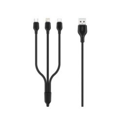 Cavo di ricarica rapida XO 3 in 1 - Micro, Tipo C e Lightning a USB - 1 m - Nero