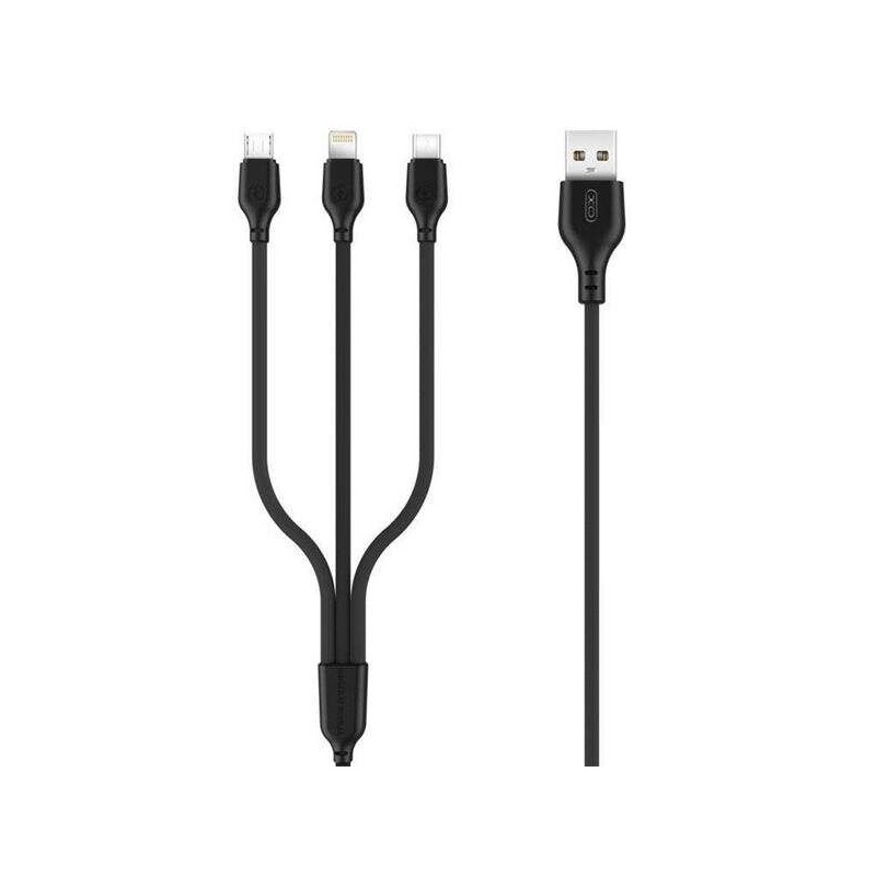 Cavo di ricarica rapida XO 3 in 1 - Micro, Tipo C e Lightning a USB - 1 m - Nero Cavo di ricarica rapida XO 3 in 1 - Micro, Tipo C e Lightning a USB - 1 m - Nero