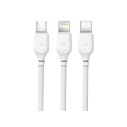 Cavo di ricarica rapida XO 3 in 1 - Micro, Tipo C e Lightning a USB - 1 m - Bianco