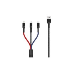 Cavo XO intrecciato da USB-A maschio a USB-C, MicroUSB e Lightning - Ricarica rapida 2A - Lunghezza 1,20 m