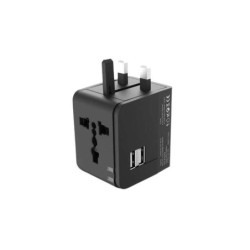XO Adaptador de Viaje Universal - Voltaje 110V-240V - 2 Puertos USB 2.1Amp - Conexiones para UK, EU, AU, US - Color Negro